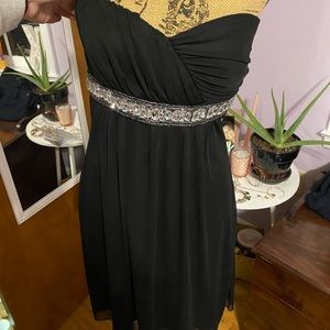 Short formal strapless black with silver accents dress